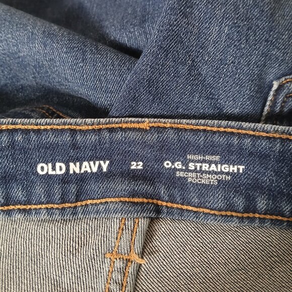 Old Navy Jean Shorts Plus Size 22 High Rise OG Straight 9" Dark Denim Stretch - Picture 5 of 6